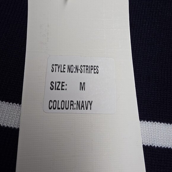 BENANCY Sweater Womens Medium Navy White Striped Crewneck Gold Button Shoulders - Picture 5 of 11